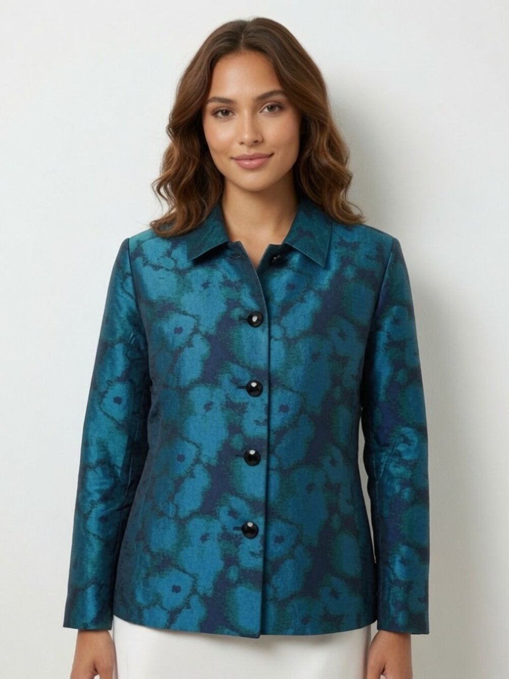 NEW Draper's & Damon's Teal/Navy Holiday Blazer in Teal Jacquard Fabric, Size L